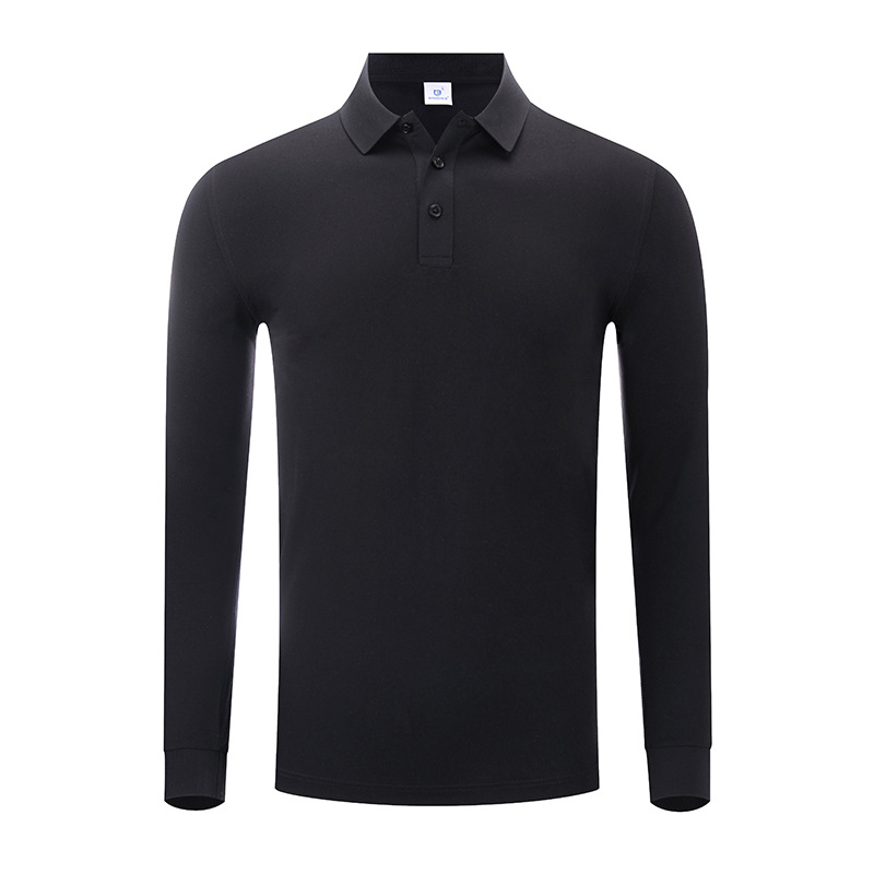 Otoño y invierno de color sólido cuello polo camiseta de polo de algodón blanco camiseta de polo de hombre manga larga vestido de trabajo personalizado bordado