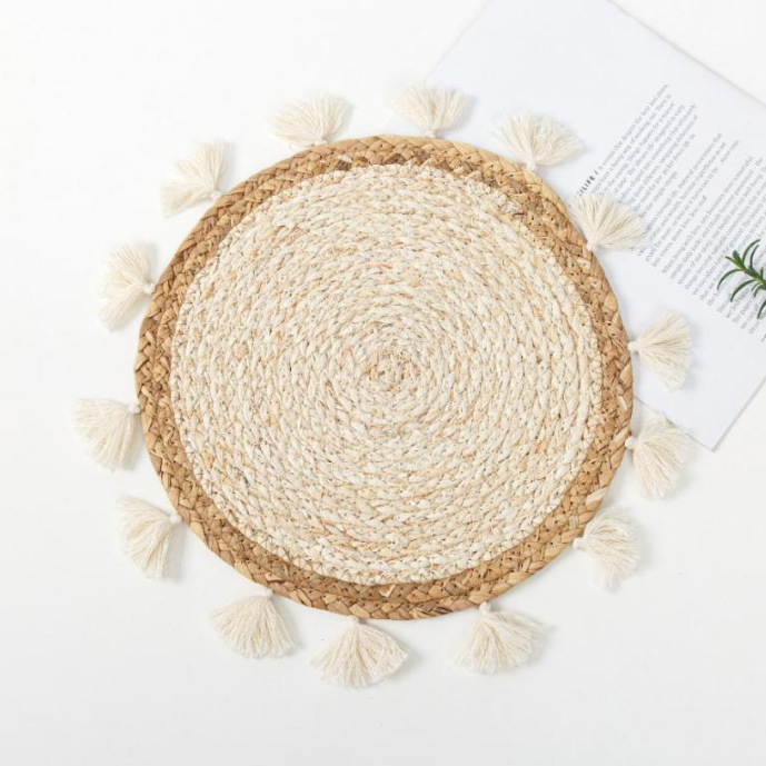 Tapete de paja de maíz estilo japonés, tapete aislante térmico tejido a mano, posavasos y tapete para platos antideslizante para el hogar.