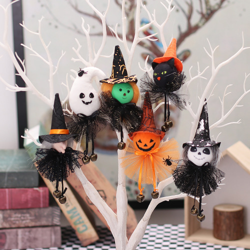 Mingguan cross-border new product Halloween venue layout props Cartoon gauze skirt hanging bell pendant pumpkin witch pendant