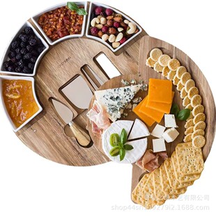 Creative Wooden Cheese Cheese Cutting Board Kitchen Round Fruit Snack Tray Rotatable Solid Wood Tray