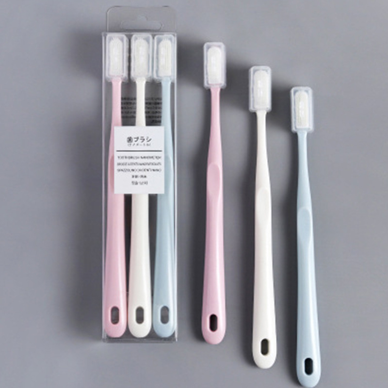 Macaron toothbrush nano bamboo charcoal silicone soft fur 3 PCs Morandi Japanese adult ceramic non-printed Family Pack