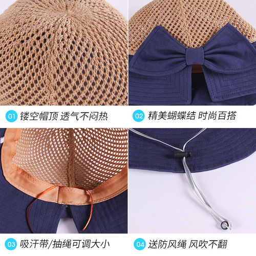 Hat Women's Summer Sun Protection Straw Hat Hollow Fashion Cool Korean Version Trendy Versatile Sun Hat Travel Fisherman Hat