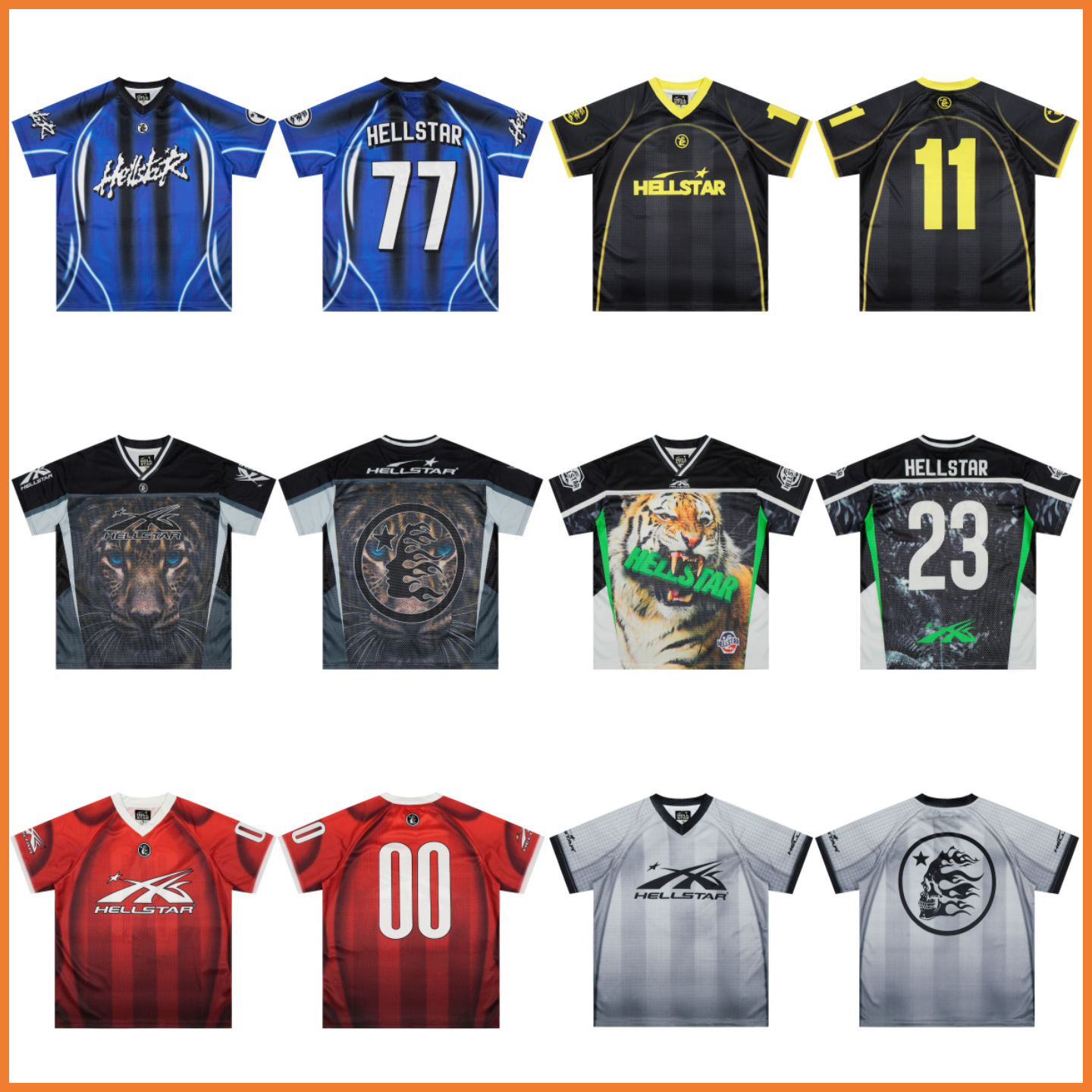 Cross-Border In-Stock Hellstar American-Style Hell Star Breathable Mesh Jersey Tiger Short-Sleeve Digital T-Shirt