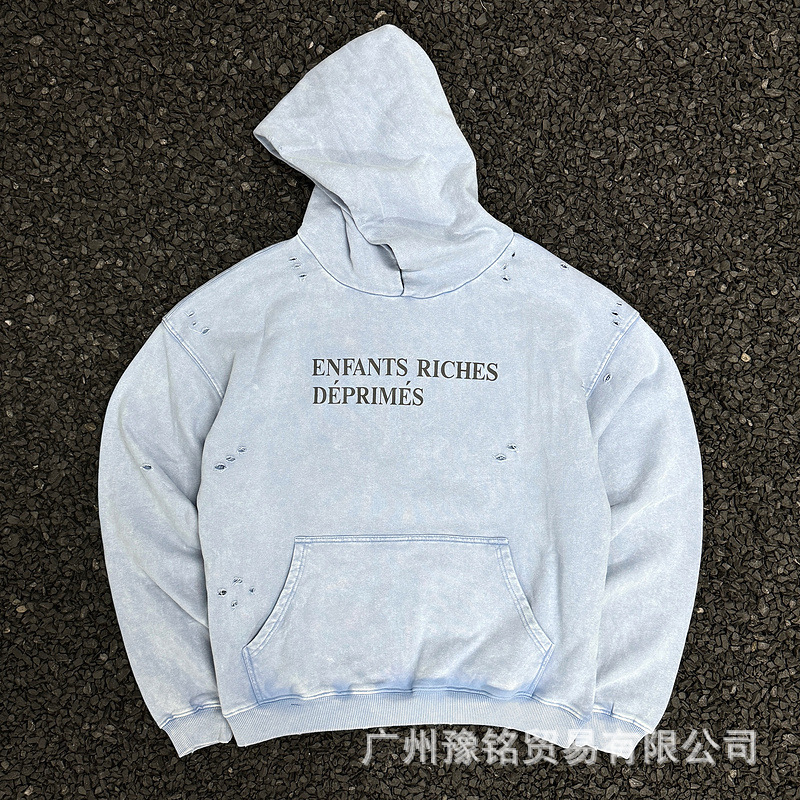 25新款美式高街忧郁富二代洗水做旧字母印花男女宽松休闲连帽卫衣|undefined