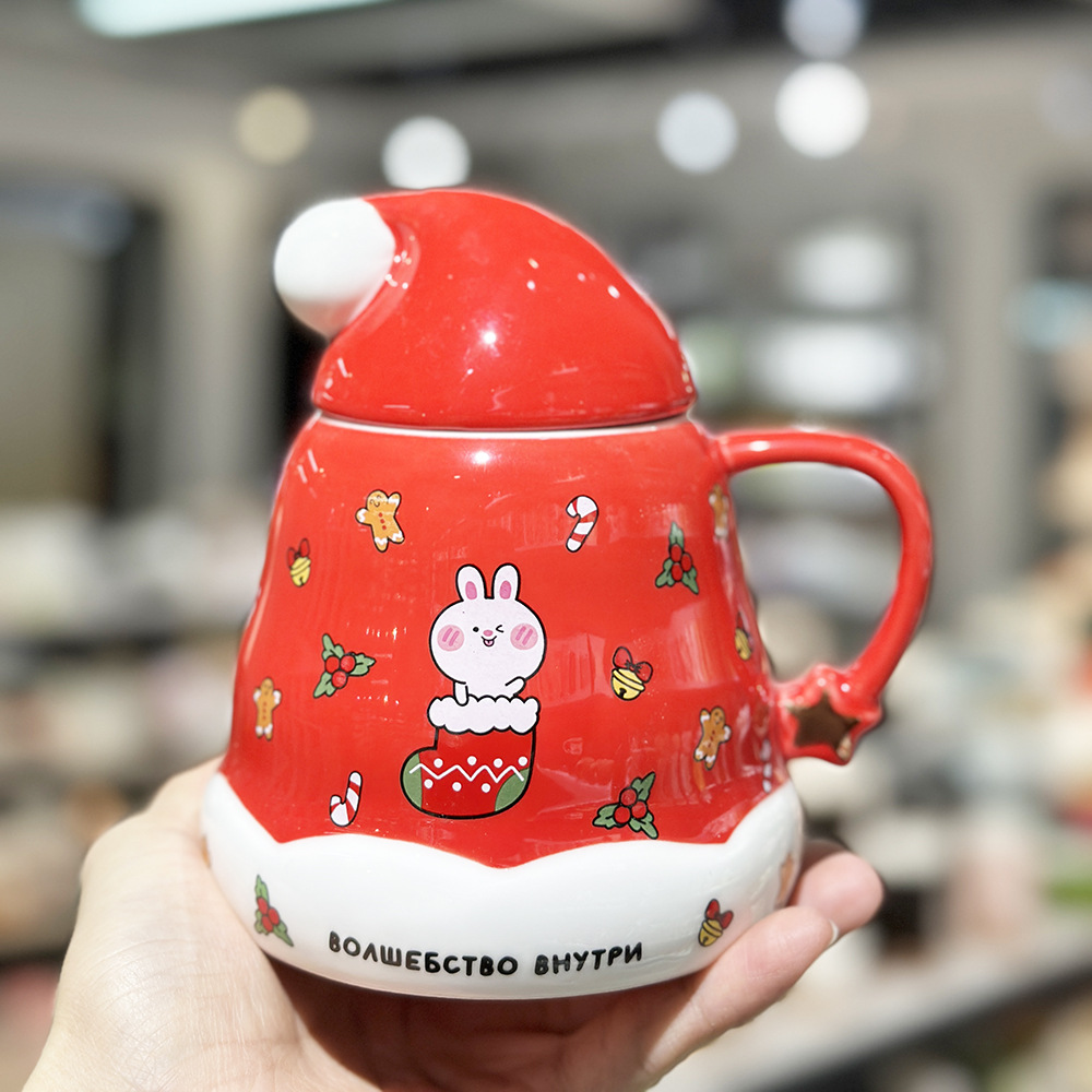 Caricatura encantadora cachorro taza de cerámica de Navidad regalo de Navidad taza de agua doméstica taza de oficina taza con cubierta cuchara