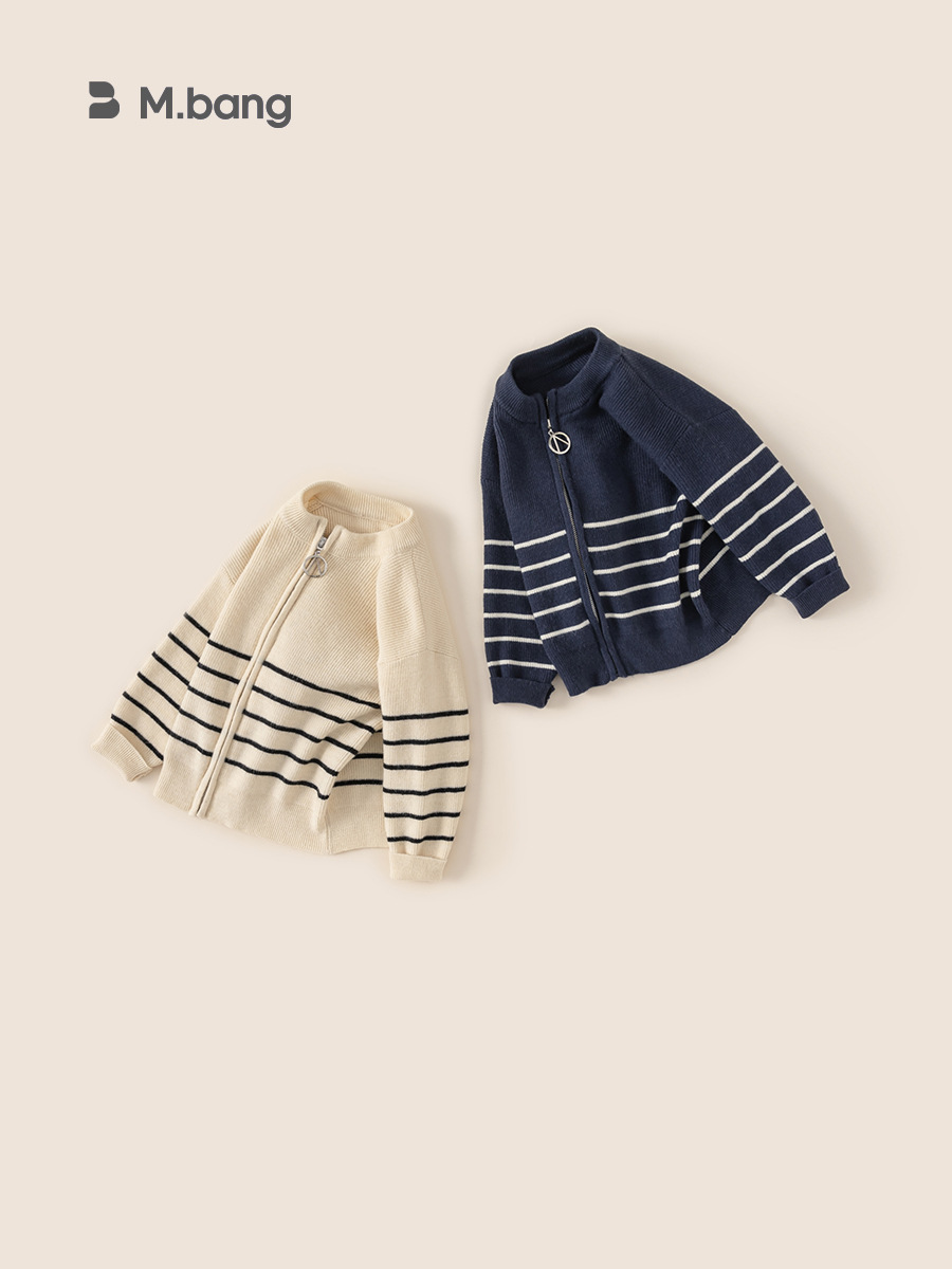 Yubao ropa para niños suéter rayado abrigo primavera y otoño nuevo chico coreano cremallera casual jersey