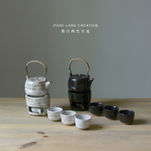 日式粗陶手工茶具套装温茶加热提梁壶三杯陶瓷炉子创意茶器套组