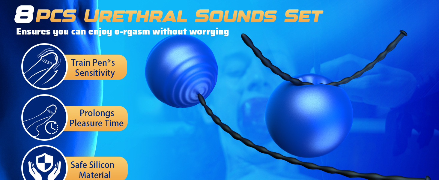 Silicone Urethral Sound Stick, Smooth Black No. 8, Manual Male Dilator Toy — detail image 1