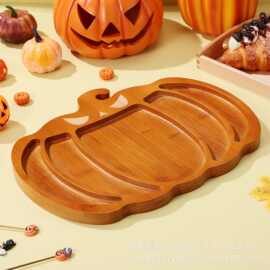 跨境木质万圣节感恩节南瓜托盘2025新款木质节日托盘派对糖果盘