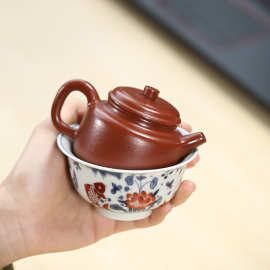 宜兴紫砂壶一壶一杯礼盒装皱皮朱泥单人泡茶德钟壶 功夫茶具礼品