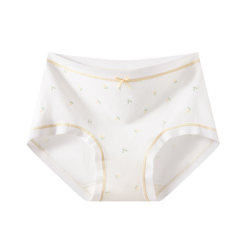Waffle calzoncillos para mujer, entrepierna inferior de seda de morera, entrepierna antibacteriana, transpirable, niña linda, calzoncillos florales para mujer