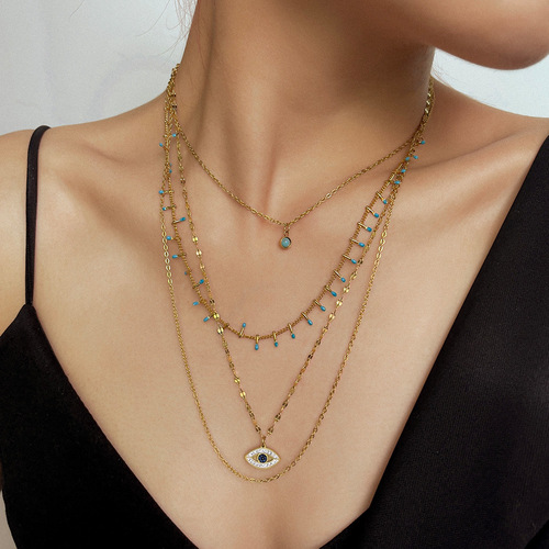 European and American ins celebrity internet celebrity anchor necklace multi-layer titanium steel clavicle chain four-layer niche design non-colliding jewelry