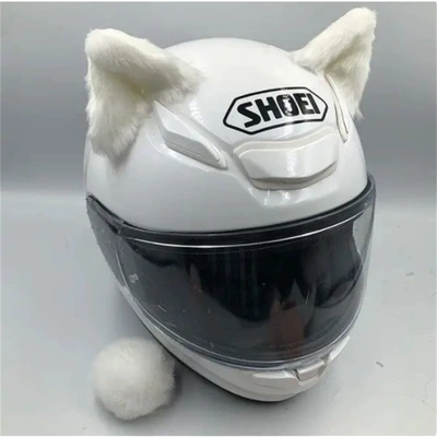 Detachable Helmet 3D Cat Motosiklet dəbilqələri - pure-white-three-dimensional-ears-and-white-tail