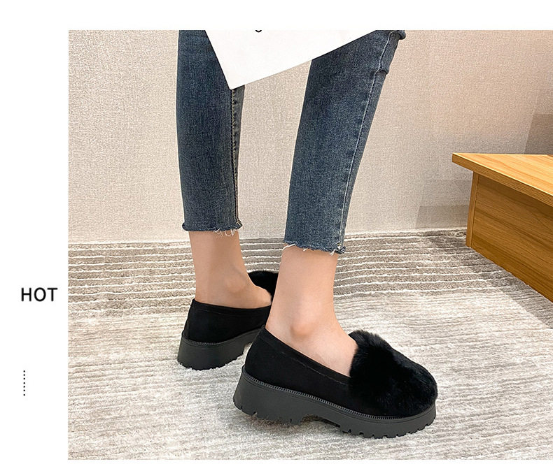 Giày lười nữ đế dày lót lông giữ ấm, giày bông mũi tròn gót 3-5 cm — Màu xám, Màu đen chi tiết 20