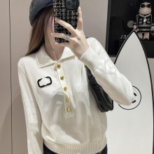 VA华伦家南油女装纽扣半开翻领纯色长袖修身气质羊毛针织衫毛衣