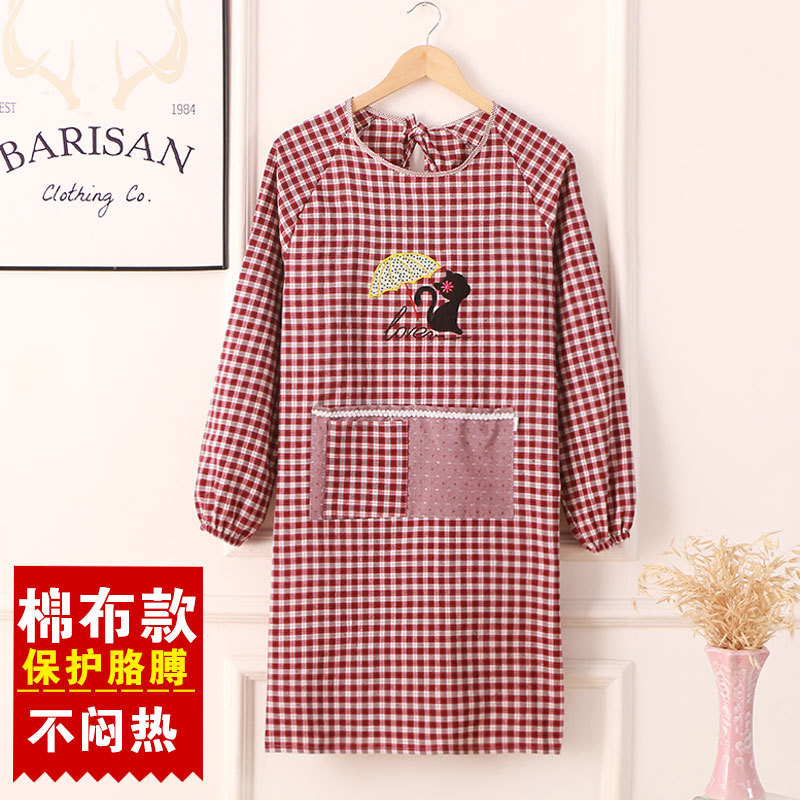 Fashionable Household Long-Sleeved Pure Cotton Kitchen Apron for Adults, Cute Sleeved Blouse for Women, Anti-Fouling Work Clothes, Reverse Dressing