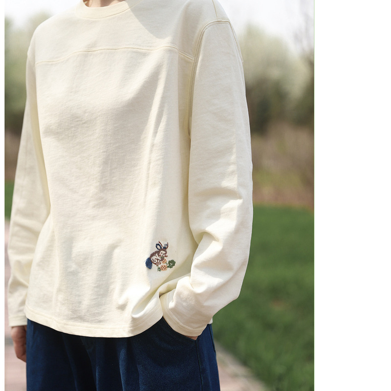 Children's Embroidered Rabbit Long-sleeved T-shirt Women's Spring and Summer 2025 New Soft All-match Artistic Loose Casual Women's Clothing