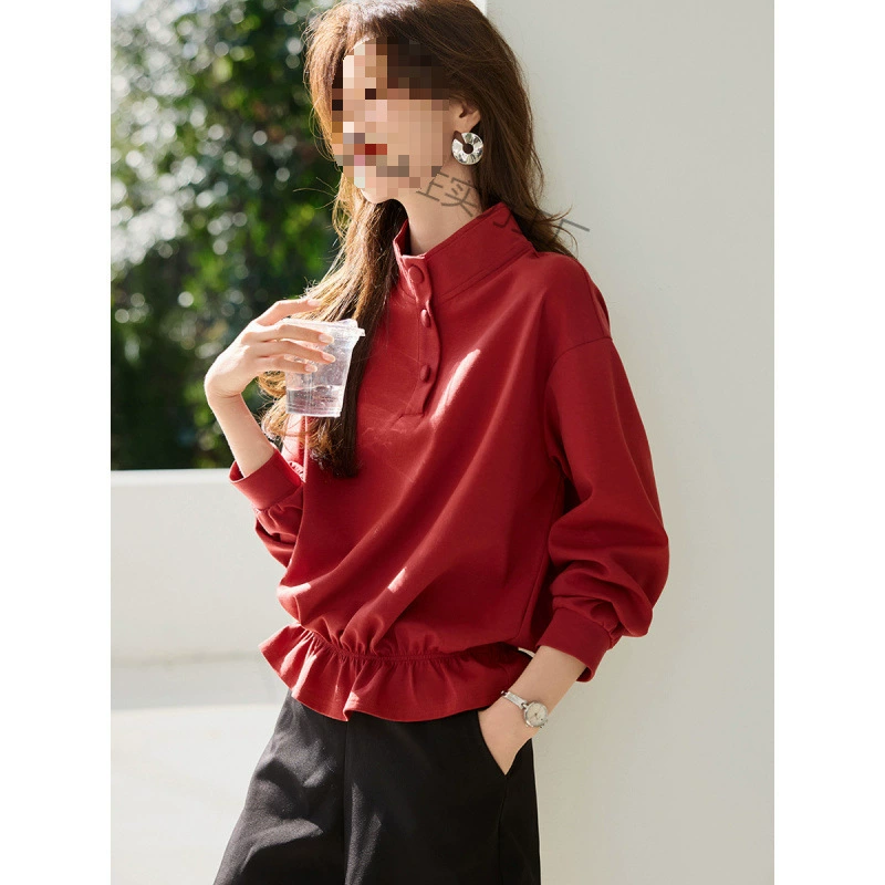 Весенний дизайн 2025 года, красный новый универсальный короткий удобный простой топ-свитшот