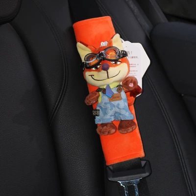 Seat belt shoulder pad: Pilot Car Seat - hand-stitched-model-flying-mirror-pattern-denim-zhengni-orange-crystal-velvet-shoulder-pads-1-pack