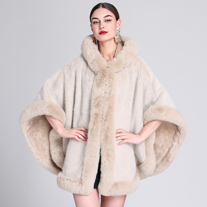 Fur collar and fleece thick cape cape large size loose cape coat_voghion.com