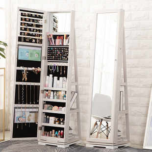360-Degree Rotating Home Full-Length Floor Mirror, Wardrobe Dressing Mirror, Bedroom Jewelry Fitting Mirror, Skin Care Product Storage Cabinet