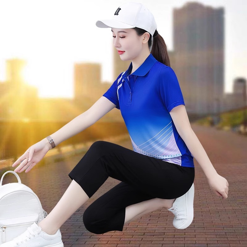 速干运动套装女冰丝2025新款薄款休闲时尚跑步健身服七分裤两件套|undefined