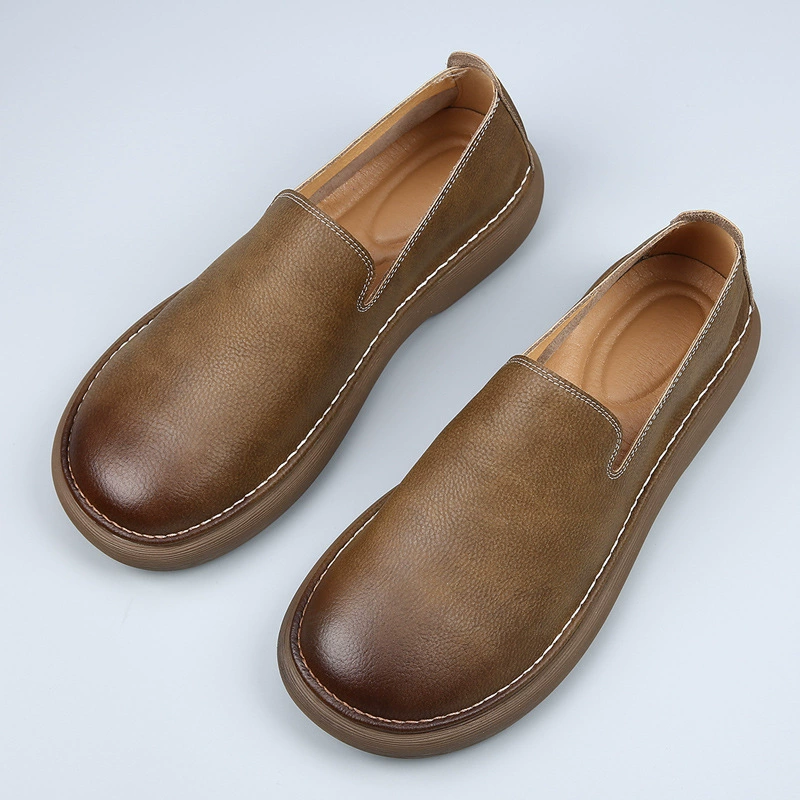 Мужские кожаные туфли весна 2025, дышащие, слипоны, повседневные, ретро, модные, универсальные лоферы