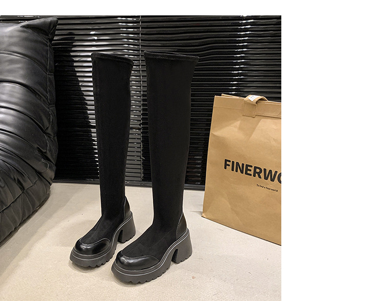 Small, thick soled, high-heeled, elastic, slim sock 2024 autumn and winter, retro Maillard knee high boots for women_voghion.com