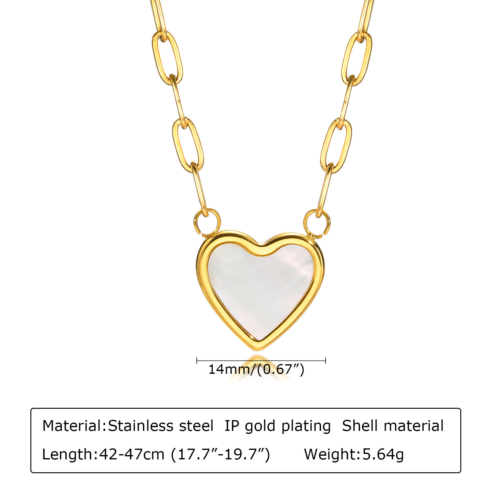 Fashion Heart Shape Titanium Steel Necklace Inlay Shell Stainless Steel Necklaces