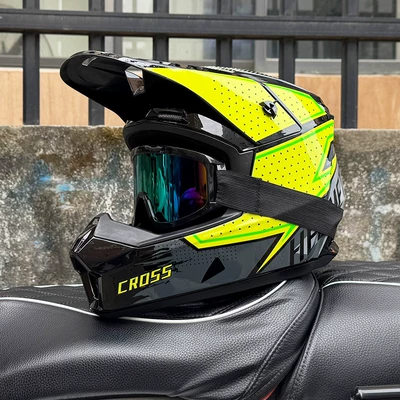 Biking Downhill Full-Cover Helmet, All-Season, Motosiklet kaskı (dəbilqə) - yellow-dot-666-color-mirror-s