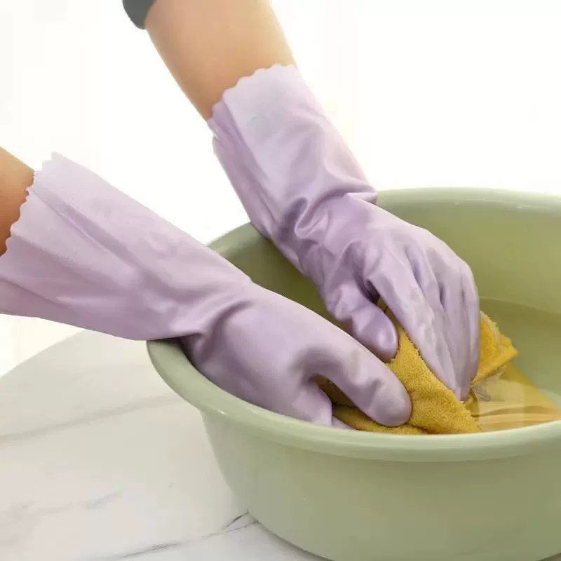 植绒洗碗手套塑钢加绒加厚冬天洗衣服防水手套一体绒家务手套厂家