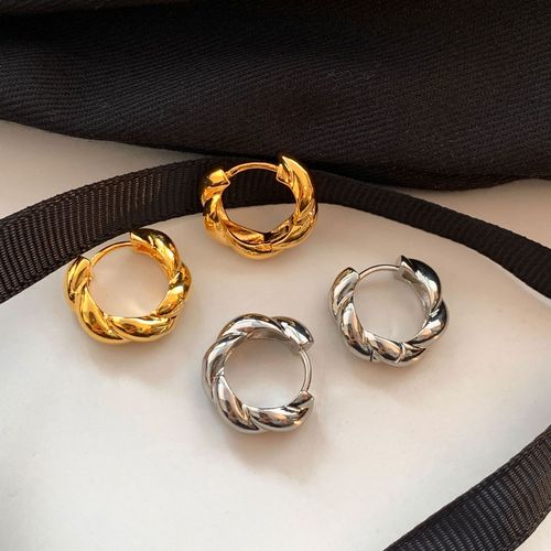 European and American gold twist earbuds for women light luxury niche design circle earrings real gold electroplating high-end earrings wholesale