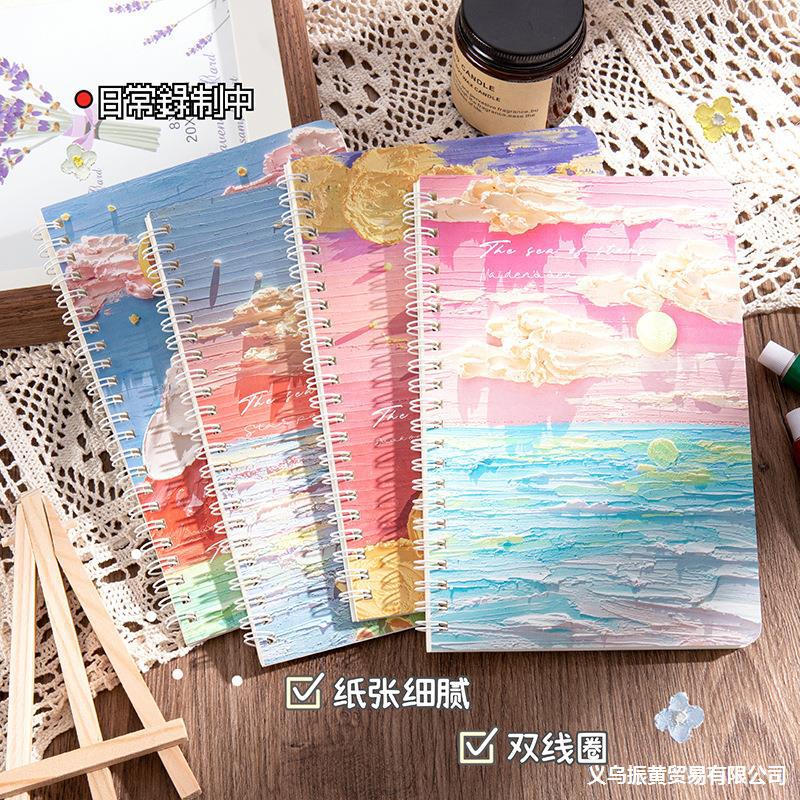 3ins Landscape painting A5 The coil student diary lovely Stationery Notepad thickening Horizontal notebook