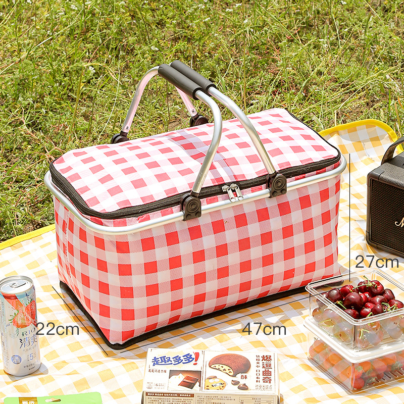 Cesta de picnic aislada para viajes transfronterizos, nevera portátil plegable para exteriores, bolsa de almacenamiento para picnic con conservación de alimentos para camping