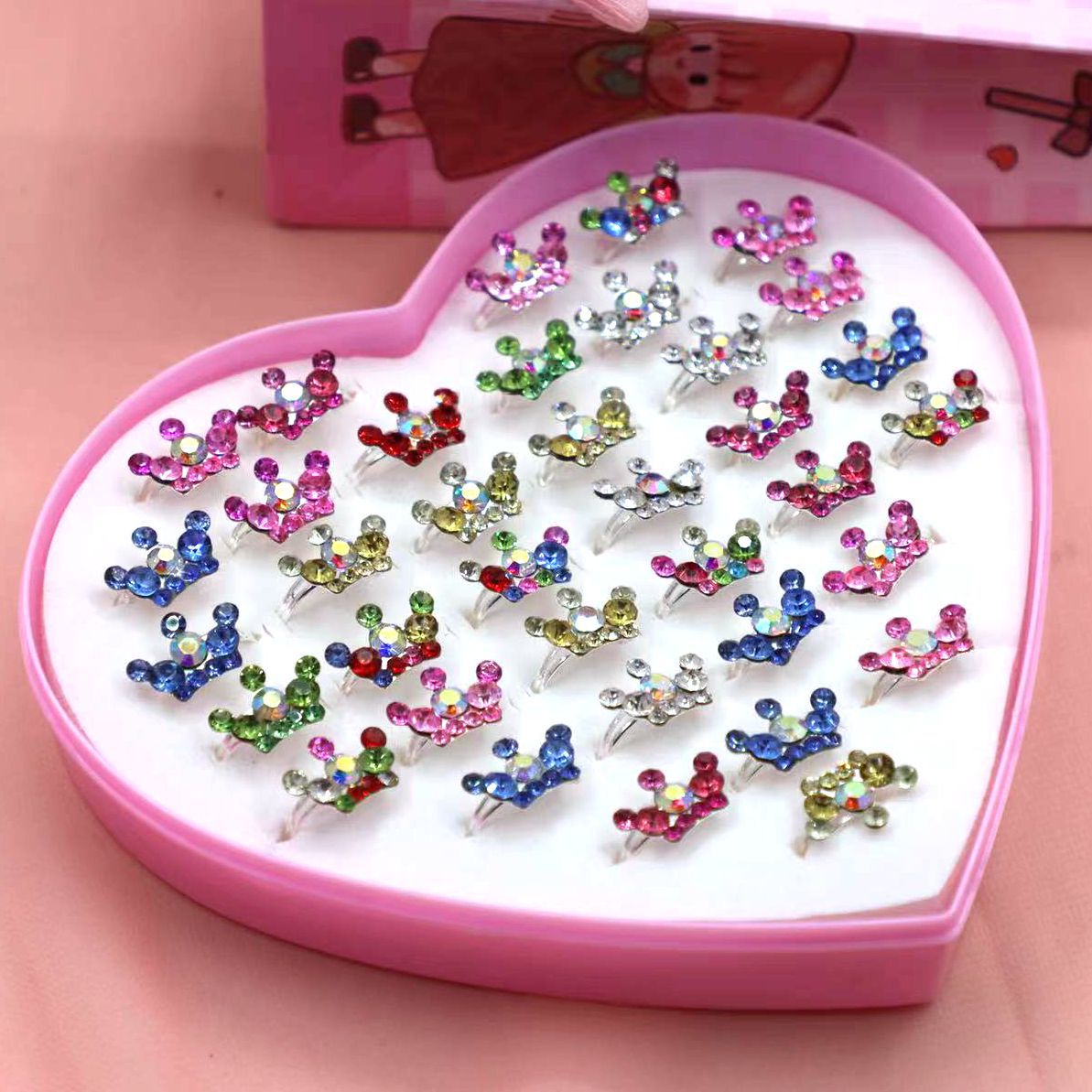 Cartoon Style Crown Flower Butterfly Alloy Plating Inlay Rhinestones Girlu0027S Rings 1 Set