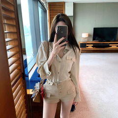 【超正版型】纯棉老钱风丰胯多扣包臀休闲裤高腰短裤女