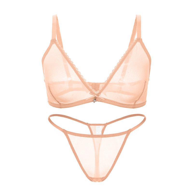 Varsbaby AliExpress European and American underwear ultra-thin transparent mesh sexy wireless bra thong suit