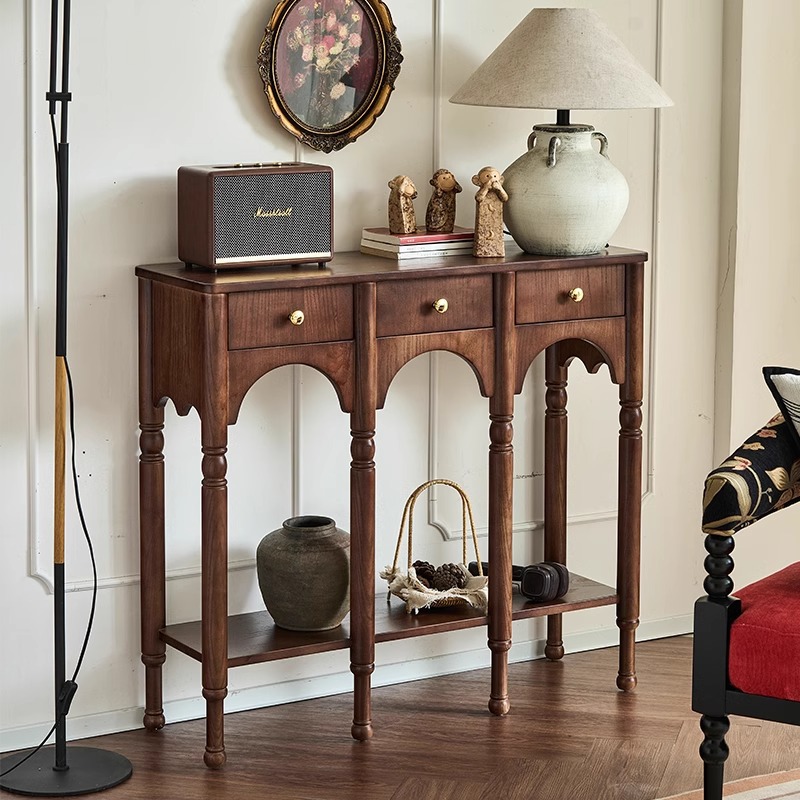 French Retro Solid Wood Entrance Cabinet Corridor Home Decoration Cabinet Yang-cut Cabinet Small Apartment Household Storage Cabinet Entrance Table