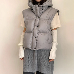 短款连帽羽绒马甲90白鸭绒韩版宽松休闲外穿背心保暖羽绒服坎肩女