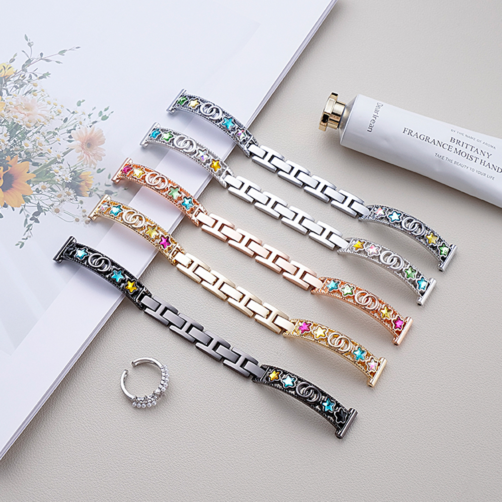 Suitable for Apple Applewatch Metal Ring Fine Diamond Women's Chain Strap iWatch Xiaomi Huawei Strap