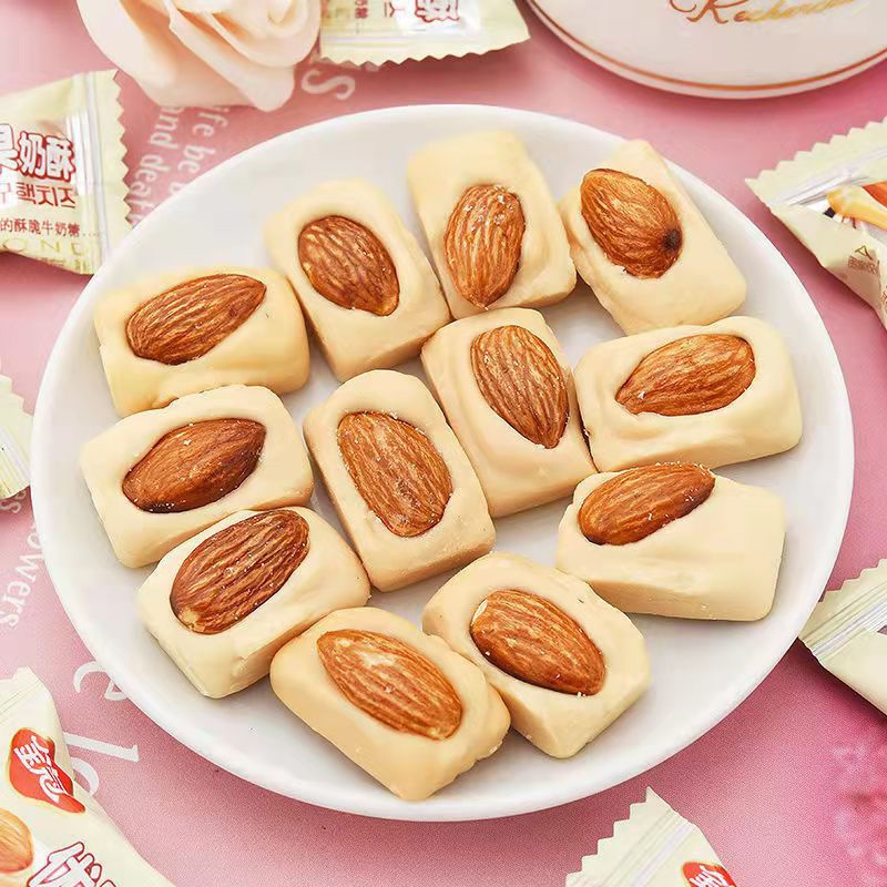 Gold Crown Premium Yogurt Almond Cookies 500g Bulk, Walnut Almond Flavor Hard Milk Candy, Black Sugar Plum Candy, Wedding Celebration Candy, Wholesale