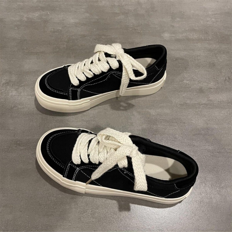 Student Black Canvas Shoes for Women 2025 Spring and Autum New Popular Breathable Shoes for Women Retro Simple Versatile Sneakers