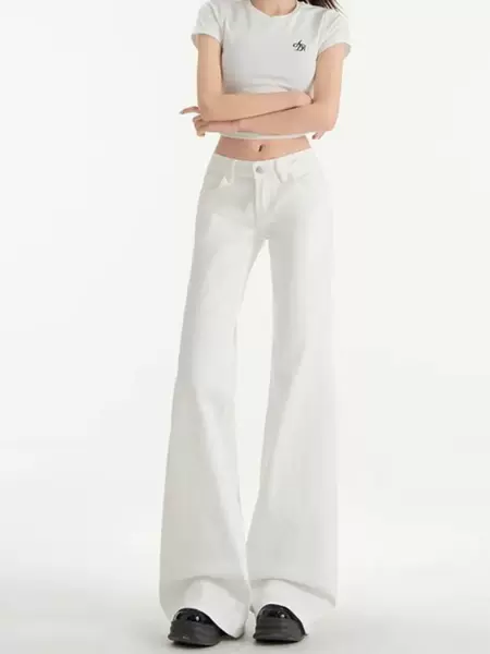 Solid Color Flared Jeans for Women, Summer New Style, High-Waisted, Slimming, Loose Fit, Floor-Length Bell-Bottom Pants