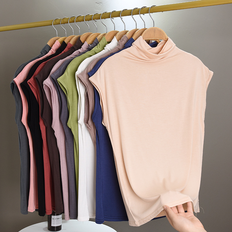 Modal Slim-fit Mock Collar Sleeveless T-shirt Women's Spring and Summer Solid Color Large Size Vest All-match Top Base Shirt