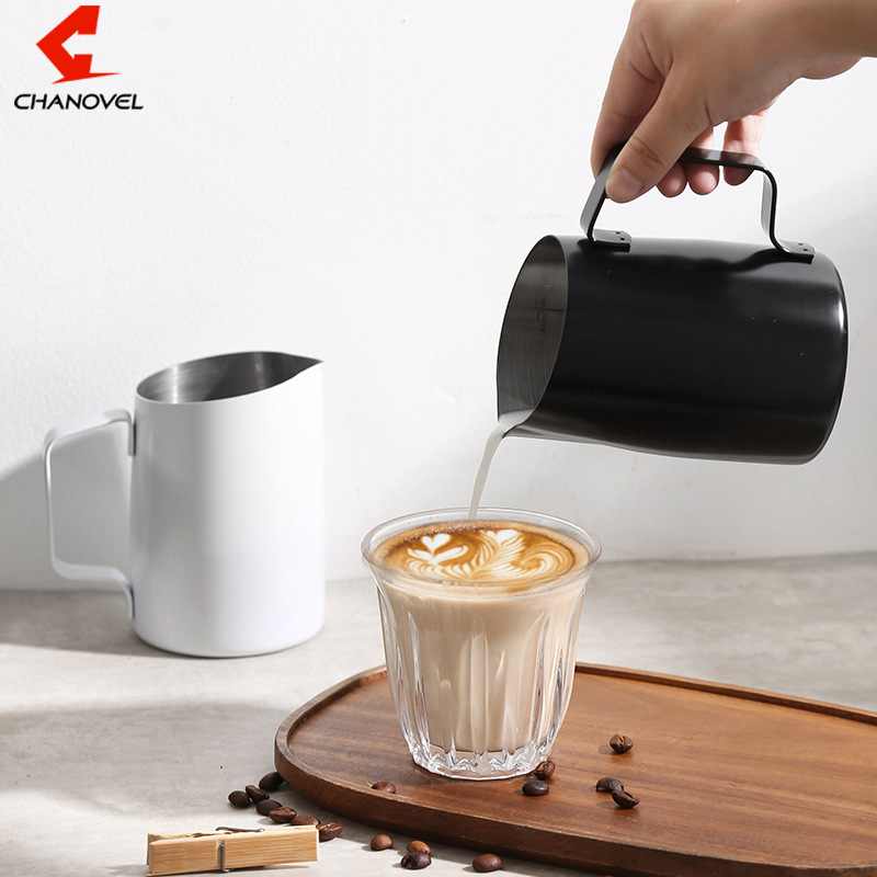 304 stainless steel slanted rim latte art cup coffee latte pot milk frothing cup graduated cup wax melting cup