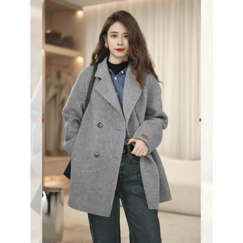 2024 Autumn and Winter Korean Style Short Woolen Coat Elegant All-match Long Hair Texture Women's Coat All-match Woolen Coat
