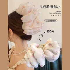 刺繍入りクラウドバブルリボンクリップ、フレッシュでエレガントなヘアクリップ、女性の後頭部用の大きなサメクリップ