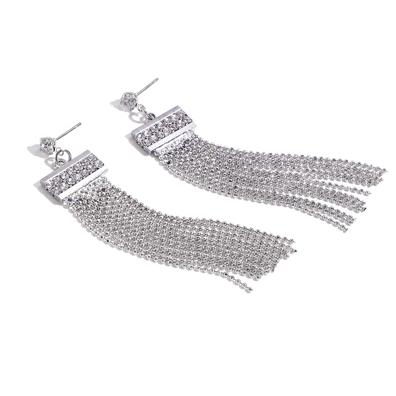 New Korean Version Of Round Bead Chain Tassel Earrings Long Rhinestone Simple Earrings display picture 5