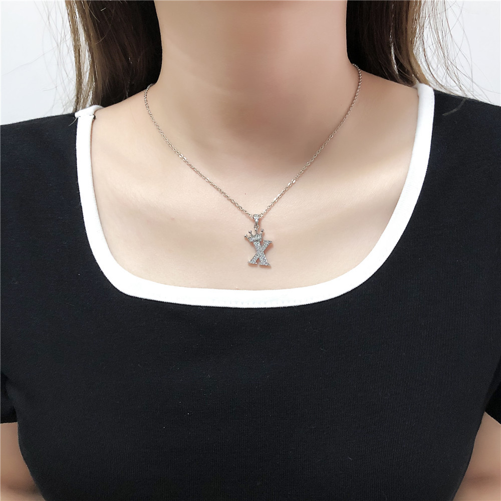 Fashion Micro-inlaid Zircon Crown English Letter Necklace Platinum Necklace Wholesale Nihaojewelry