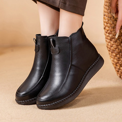Wool warm middle-aged and elderly women's shoes, top-layer cowhide mother shoes, cotton shoes with extra padding, short boots, cowhide soles, elderly people's shoes